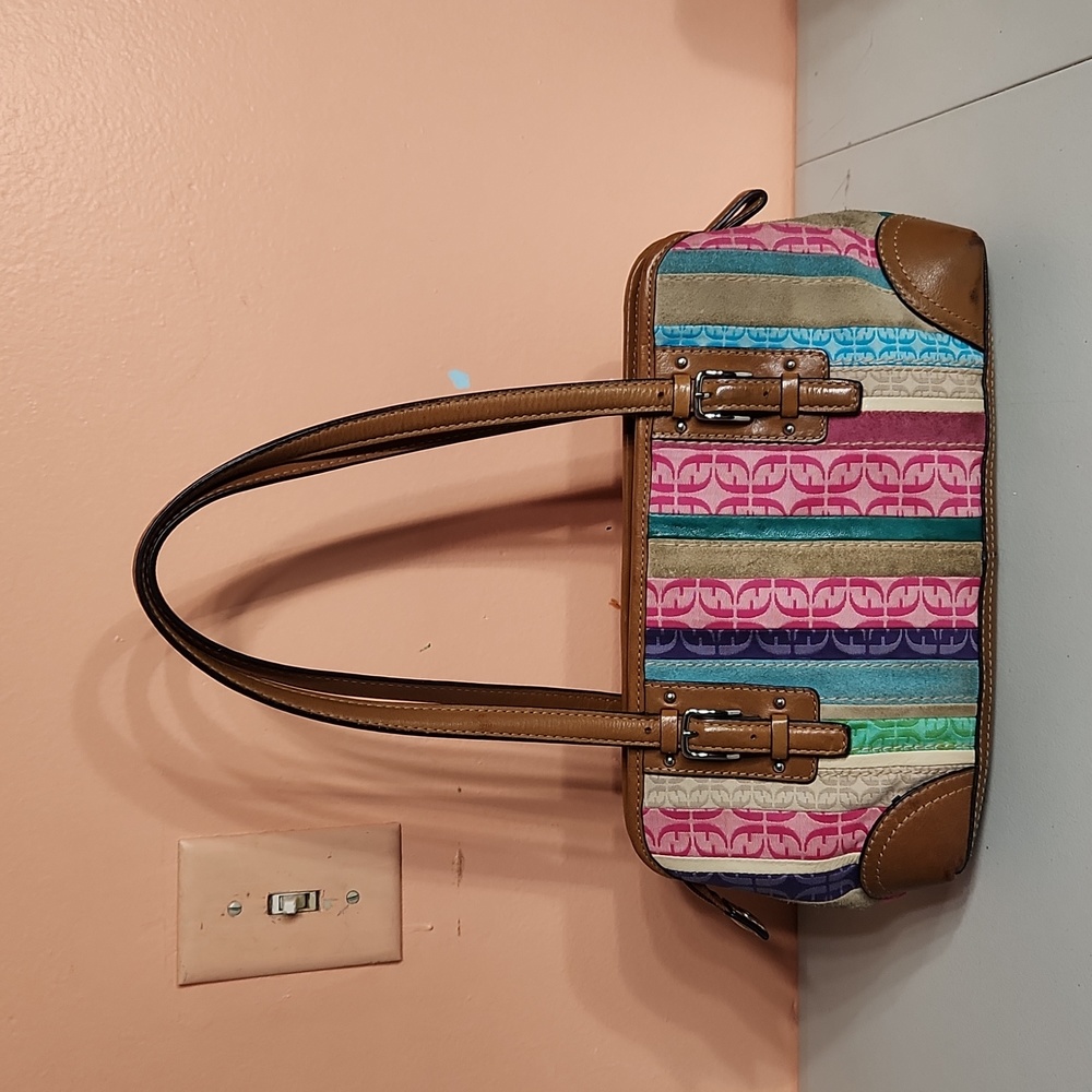 Vintage Fossil Multicolored Monogrammed Fabric, S… - image 2